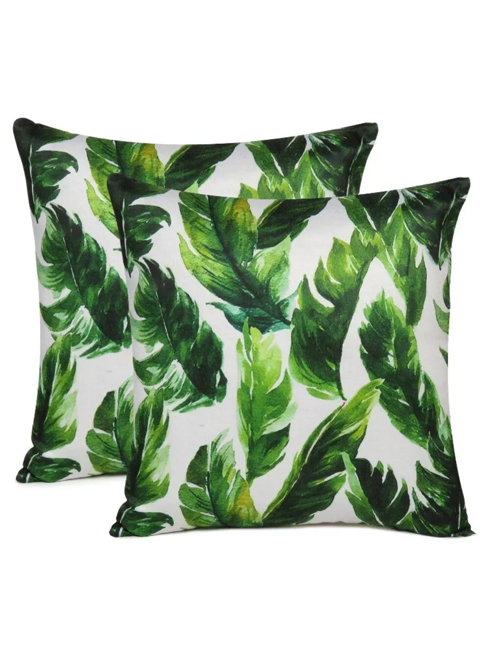 Oussum Cotton Zipper Closer Tropical Leaf Print Pillow Cover Green Set of 2